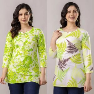 Pack of 2 Women Printed Cotton Blend Straight Kurta  (Multicolor)