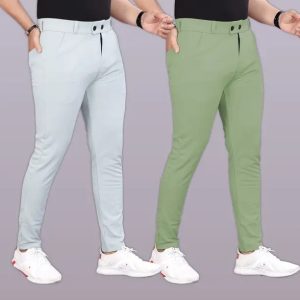 Men Regular Fit Grey Cotton Blend Trousers